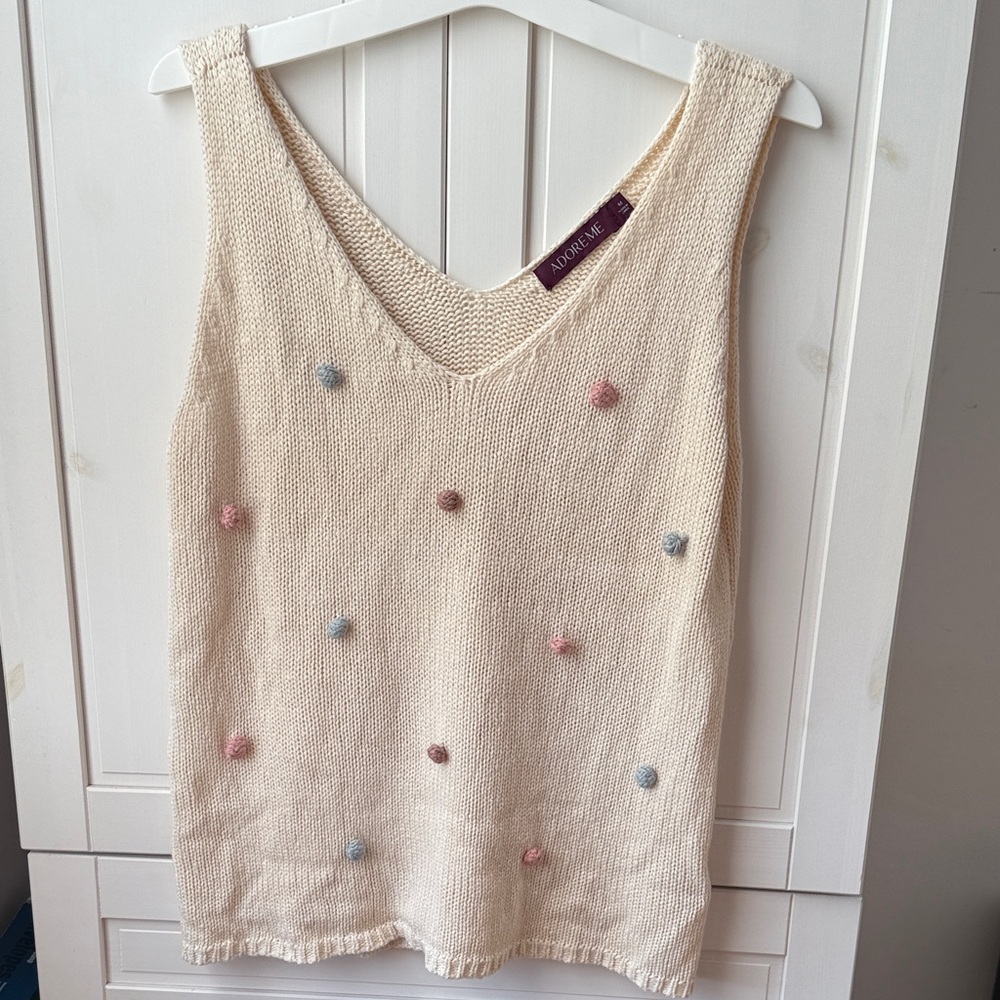 Adore Me Cream Tank Top with Colorful Dots Size Medium